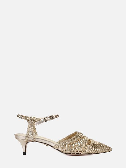 SCARPIN EM COURO METALIZADO LILY SATURNO MACRAMÊ