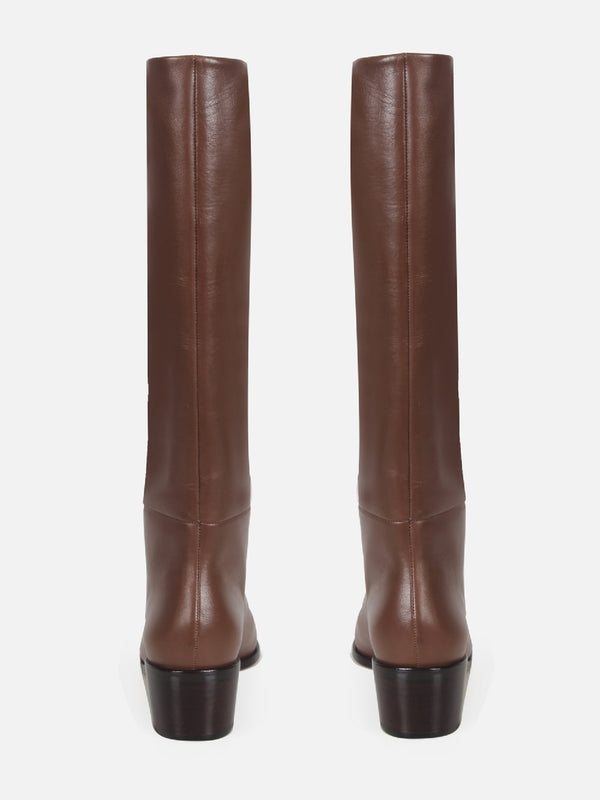 BOTA EM COURO LEA APPLE CANO ALTO SALTO BAIXO