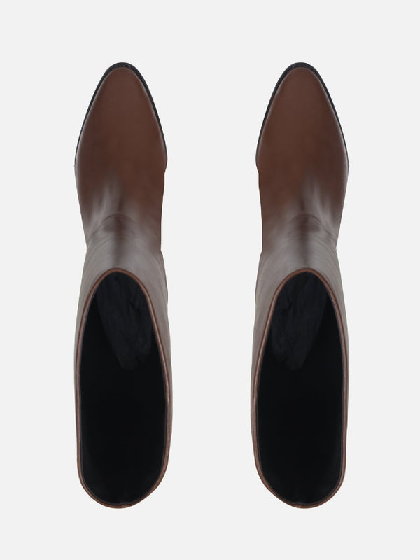 BOTA EM COURO LEA APPLE CANO ALTO SALTO BAIXO
