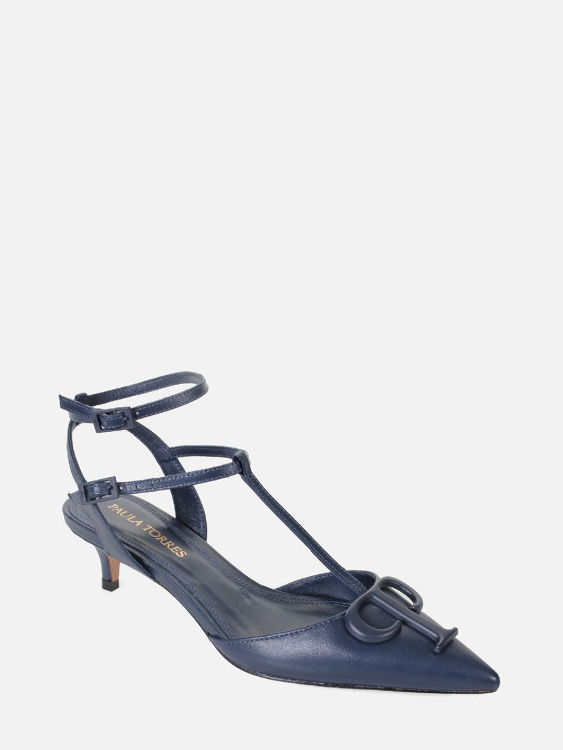 SCARPIN EM COURO PAULA DARK BLUE LOGO