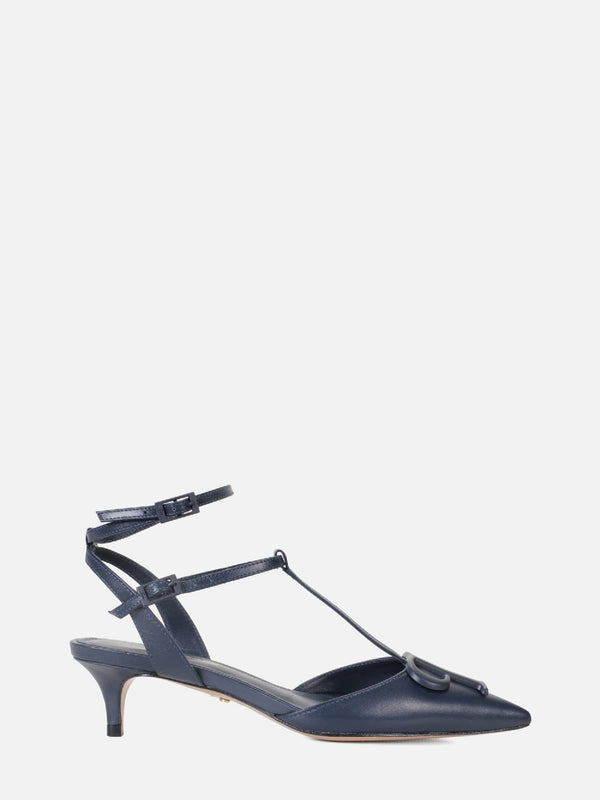 SCARPIN EM COURO PAULA DARK BLUE LOGO