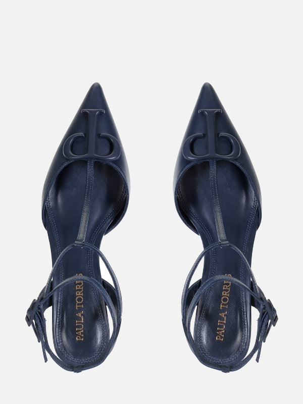 SCARPIN EM COURO PAULA DARK BLUE LOGO