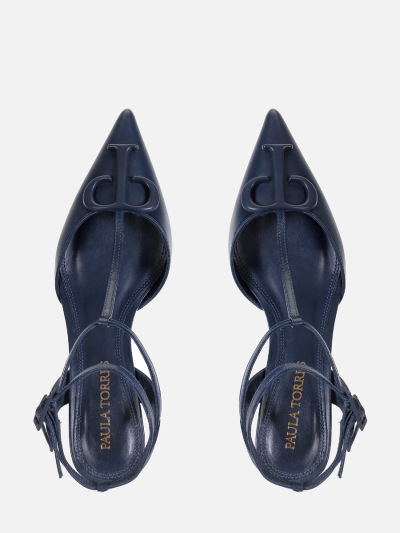 SCARPIN EM COURO PAULA DARK BLUE LOGO