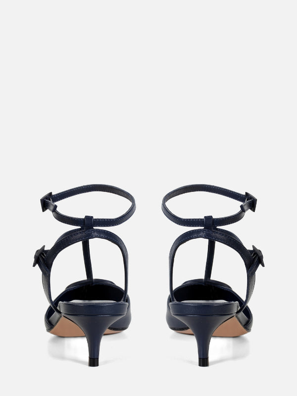 SCARPIN EM COURO PAULA DARK BLUE LOGO
