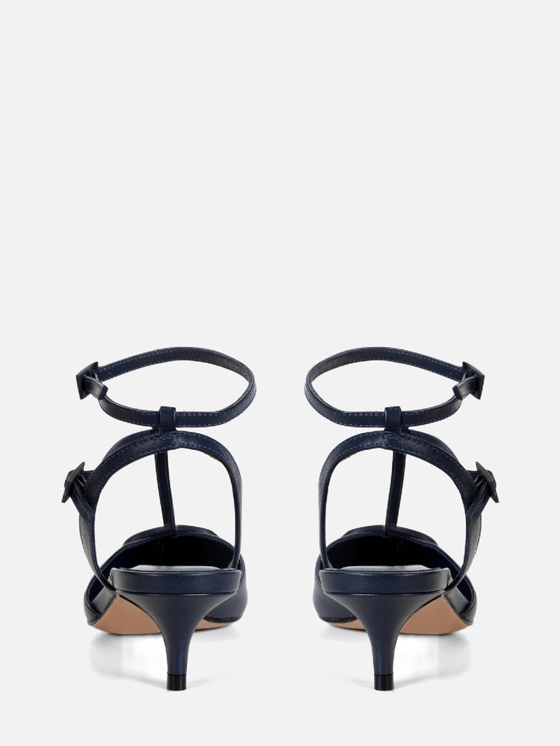 SCARPIN EM COURO PAULA DARK BLUE LOGO