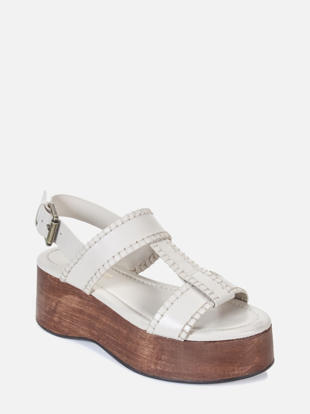 FLATFORM EM COURO BLAIR CREMA MADEIRA