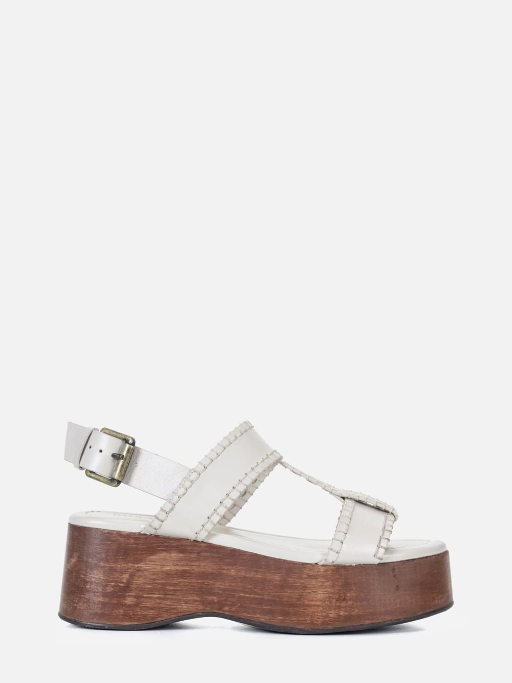 FLATFORM EM COURO BLAIR CREMA MADEIRA