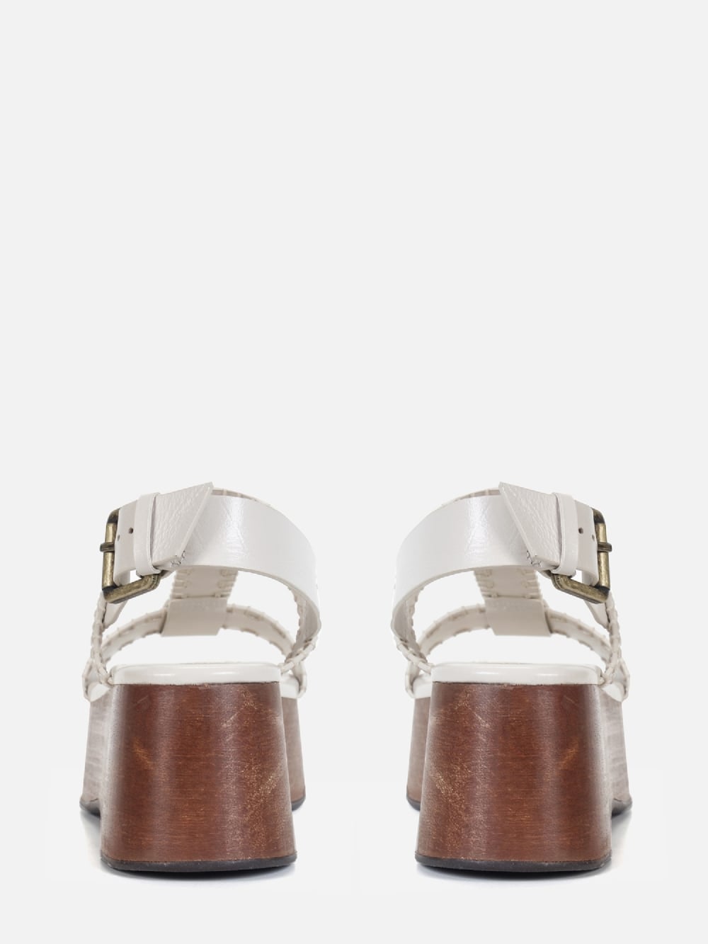 FLATFORM EM COURO BLAIR CREMA MADEIRA