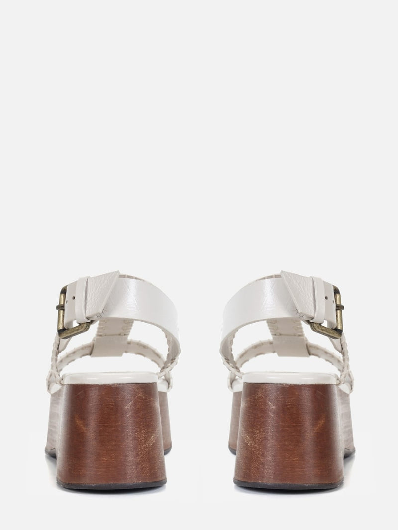 FLATFORM EM COURO BLAIR CREMA MADEIRA