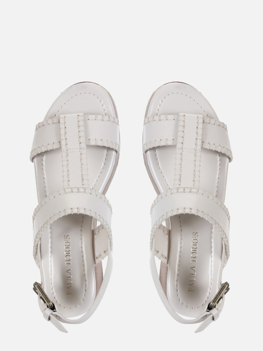 FLATFORM EM COURO BLAIR CREMA MADEIRA