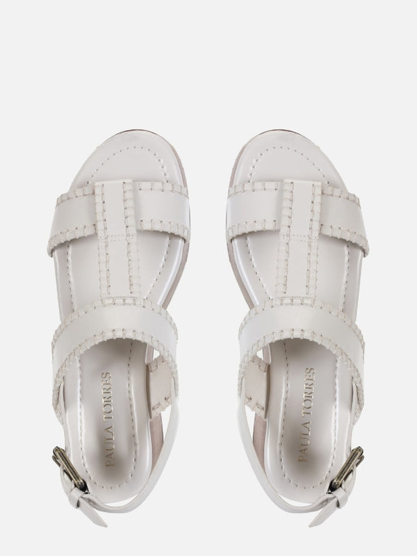 FLATFORM EM COURO BLAIR CREMA MADEIRA
