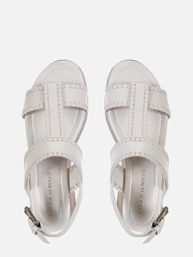 FLATFORM EM COURO BLAIR CREMA MADEIRA
