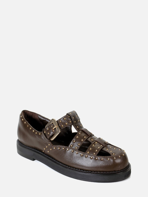 MOCASSIM EM COURO ESTHER CAFÉ TACHINHAS