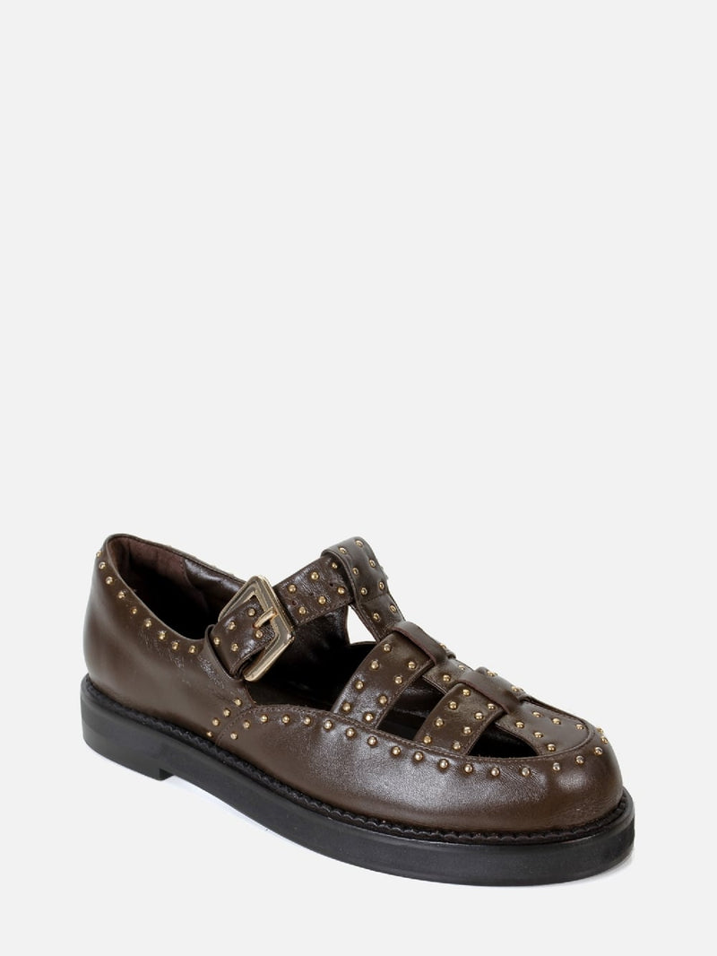 MOCASSIM EM COURO ESTHER CAFÉ TACHINHAS