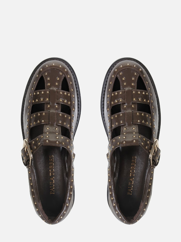 MOCASSIM EM COURO ESTHER CAFÉ TACHINHAS