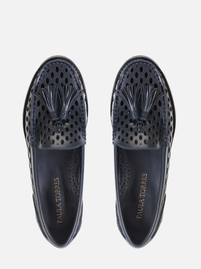 MOCASSIM EM COURO DORIS DARK BLUE PERFUROS