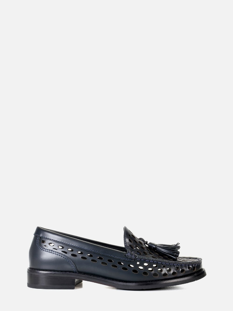 MOCASSIM EM COURO DORIS DARK BLUE PERFUROS