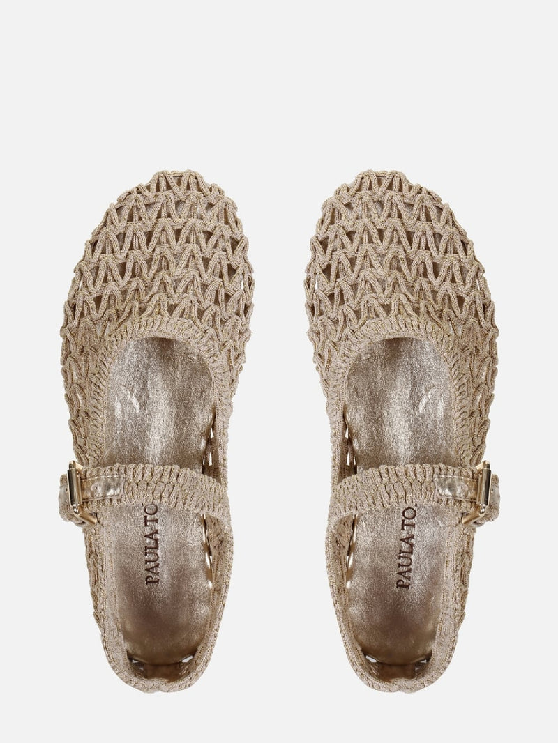 SAPATILHA EM CROCHE LAURA DOURADO MARY JANE