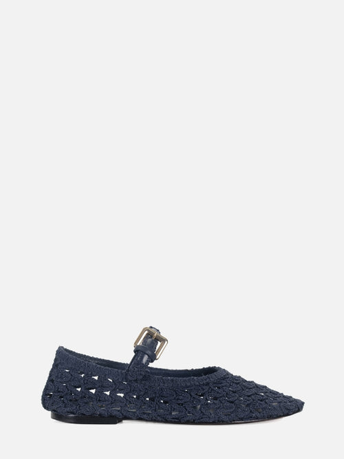 SAPATILHA EM CROCHE LAURA AZUL MARINHO MARY JANE