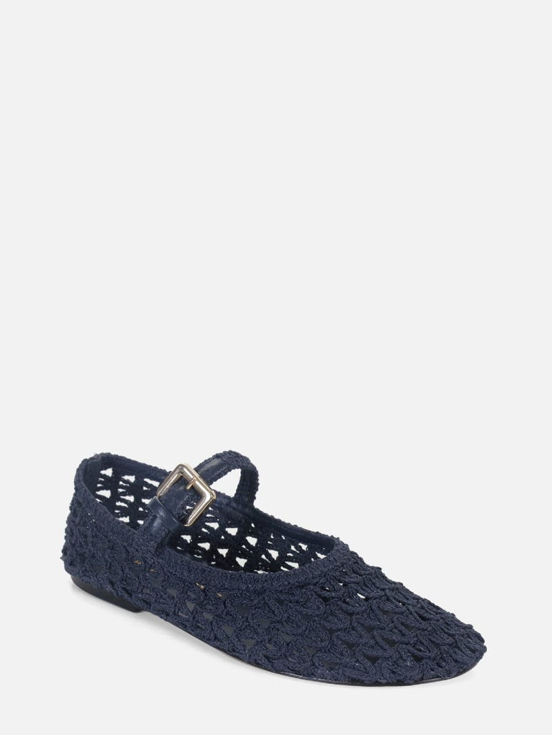 SAPATILHA EM CROCHE LAURA AZUL MARINHO MARY JANE