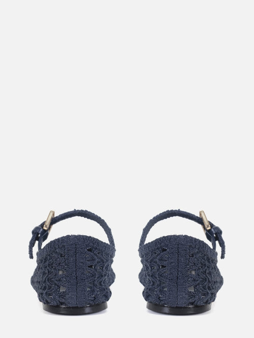 SAPATILHA EM CROCHE LAURA AZUL MARINHO MARY JANE