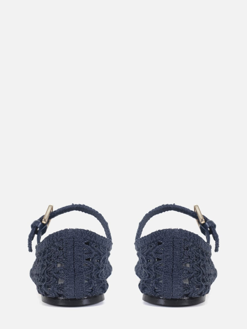 SAPATILHA EM CROCHE LAURA AZUL MARINHO MARY JANE