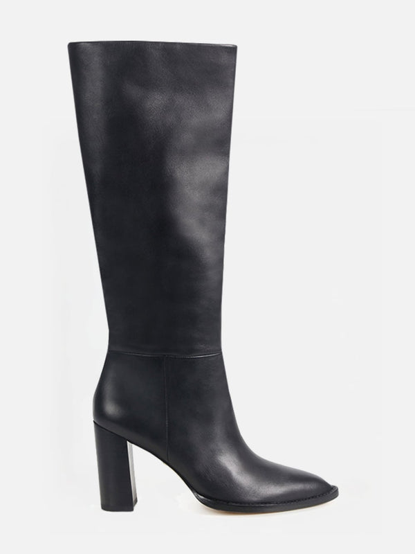 BOTA EM COURO EVE PRETO CANO ALTO SALTO ALTO