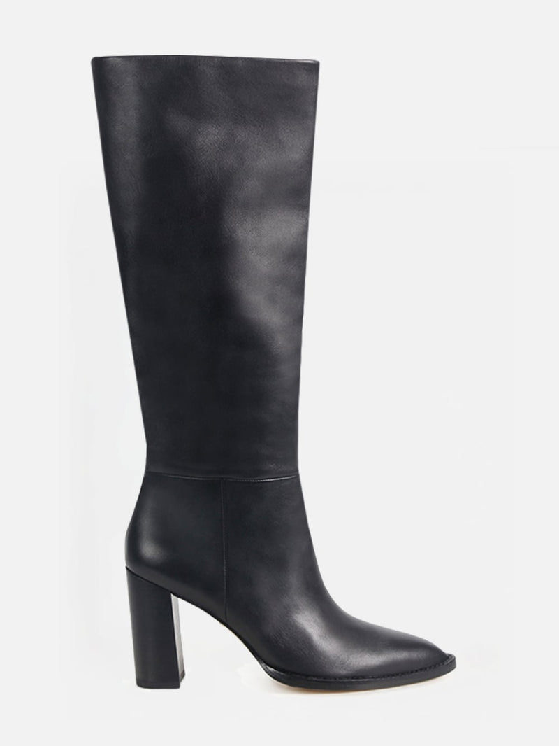 BOTA EM COURO EVE PRETO CANO ALTO SALTO ALTO