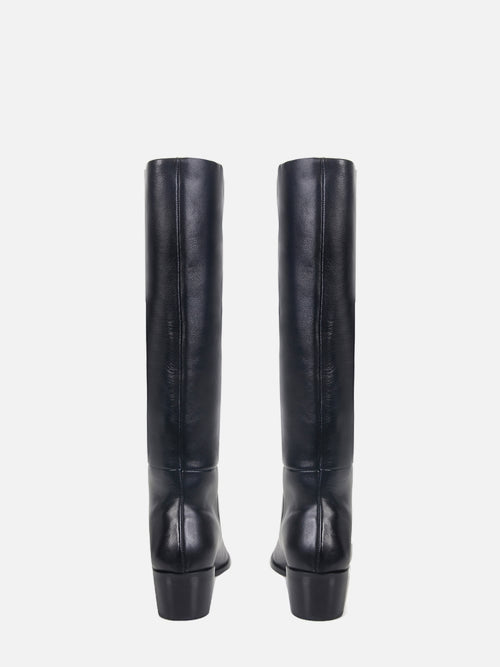 BOTA EM COURO LEA PRETO CANO ALTO SALTO BAIXO