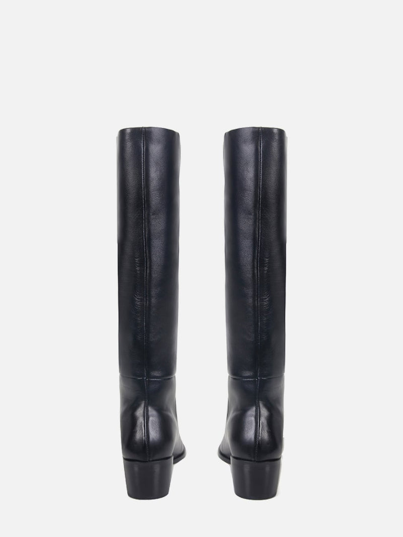 BOTA EM COURO LEA PRETO CANO ALTO SALTO BAIXO