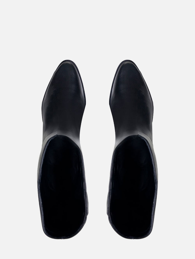 BOTA EM COURO LEA PRETO CANO ALTO SALTO BAIXO