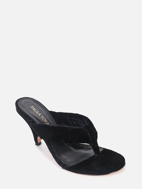 MULE DE VELVET PRETO SALTO MÉDIO