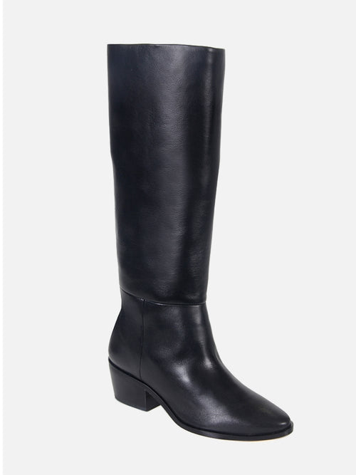 BOTA EM COURO LEA PRETO CANO ALTO SALTO BAIXO