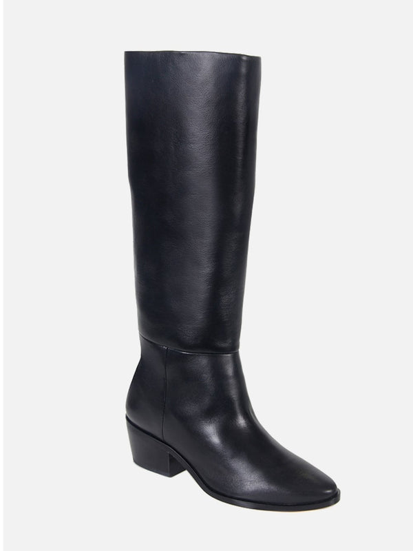 BOTA EM COURO LEA PRETO CANO ALTO SALTO BAIXO