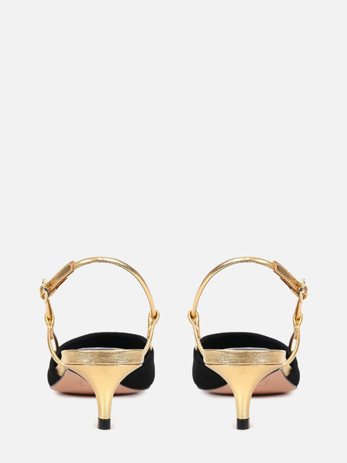 SCARPIN DE CAMURÇA GLORIA PRETO SLINGBACK SALTO BAIXO