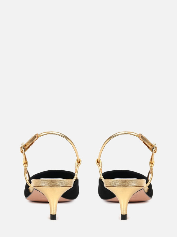 SCARPIN DE CAMURÇA GLORIA PRETO SLINGBACK SALTO BAIXO