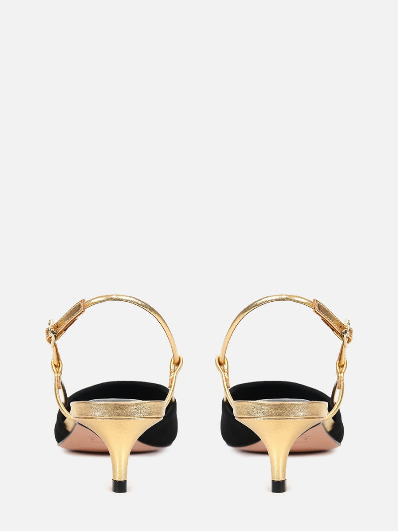 SCARPIN DE CAMURÇA GLORIA PRETO SLINGBACK SALTO BAIXO