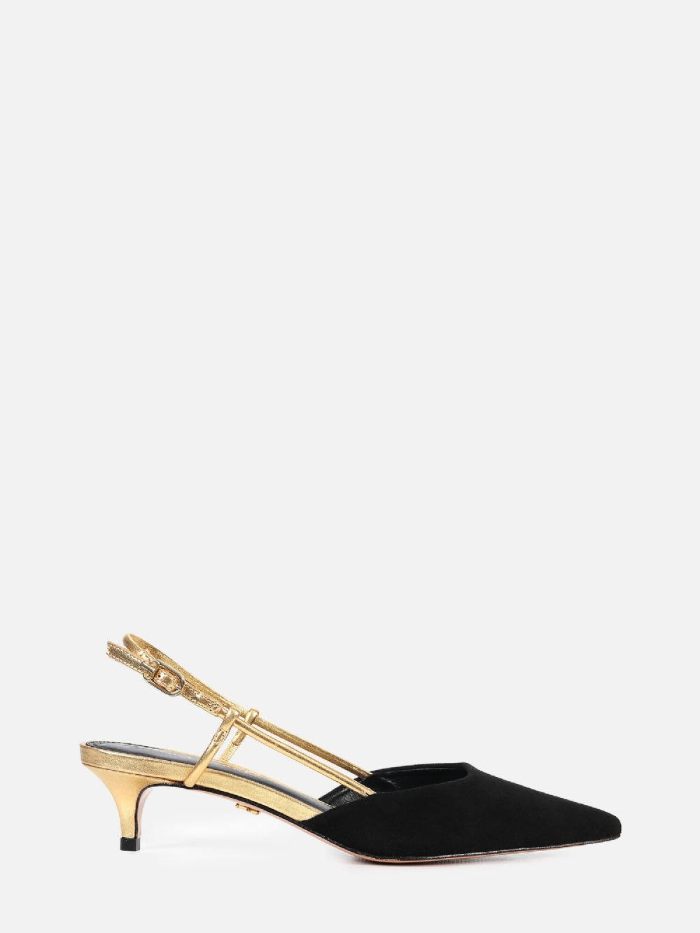 SCARPIN DE CAMURÇA GLORIA PRETO SLINGBACK SALTO BAIXO