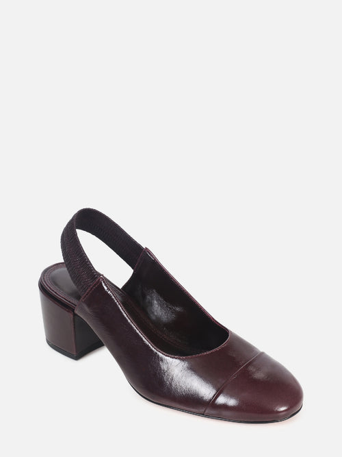 SCARPIN DE COURO SERENA WINE BICO REDONDO SALTO BLOCO