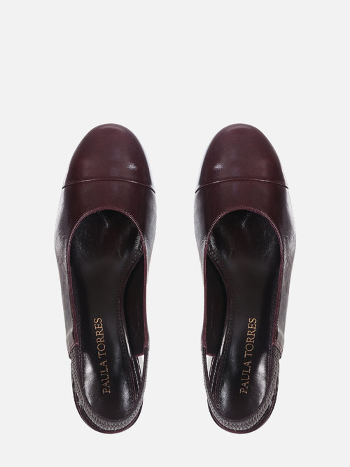 SCARPIN DE COURO SERENA WINE BICO REDONDO SALTO BLOCO