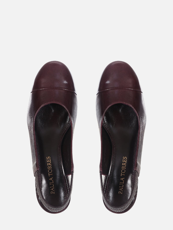 SCARPIN DE COURO SERENA WINE BICO REDONDO SALTO BLOCO