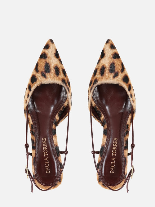 SCARPIN DE PELO GLORIA ONÇA SLINGBACK SALTO BAIXO