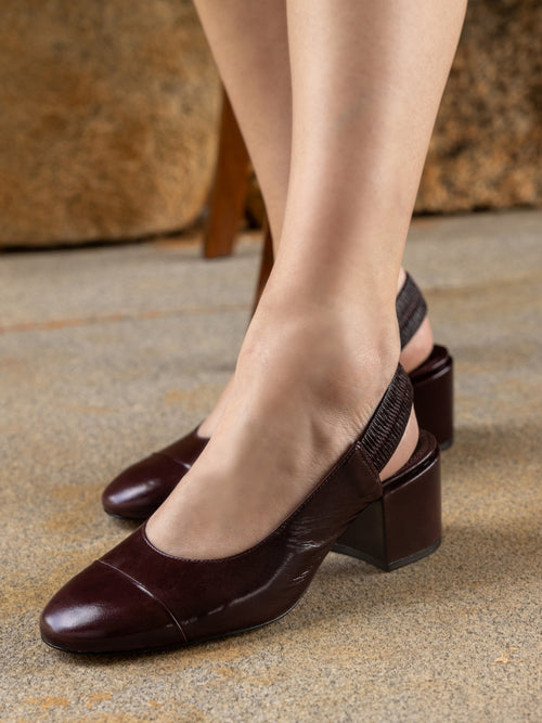 SCARPIN DE COURO SERENA WINE BICO REDONDO SALTO BLOCO