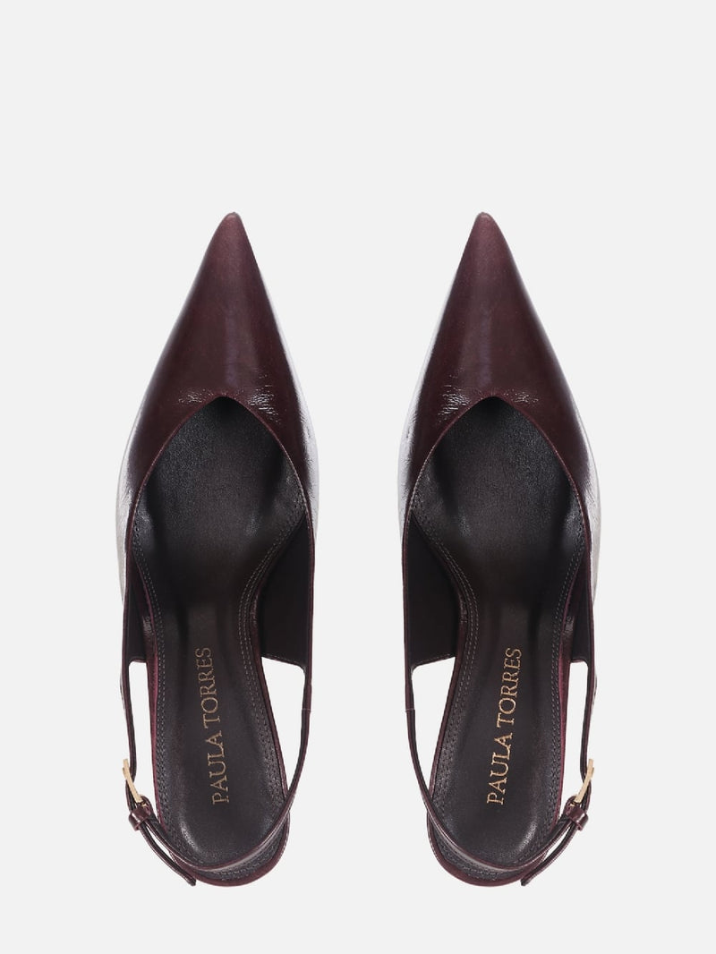 SCARPIN DE COURO OLGA WINE SLINGBACK SALTO MÉDIO