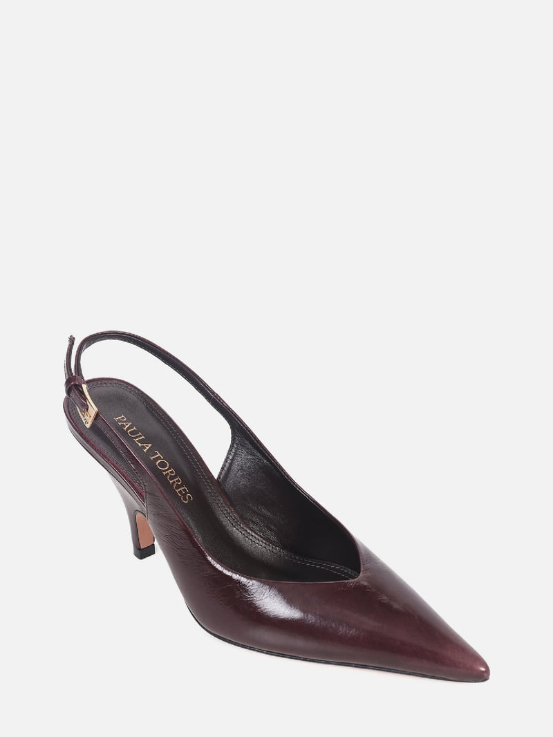 SCARPIN DE COURO OLGA WINE SLINGBACK SALTO MÉDIO