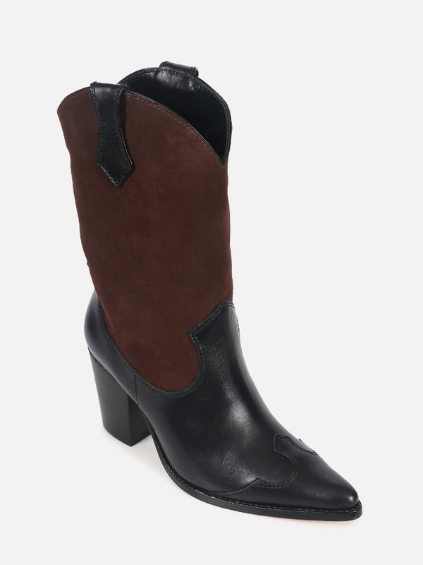 BOTA DE COURO GLÓRIA PRETO SALTO ALTO