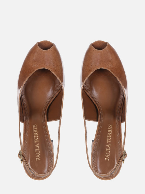 SCARPIN DE COURO MAVIE CANELA SLINGBACK SALTO ALTO