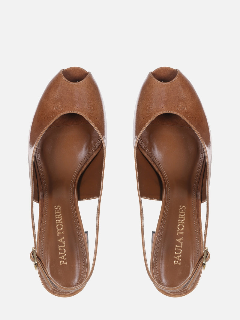 SCARPIN DE COURO MAVIE CANELA SLINGBACK SALTO ALTO