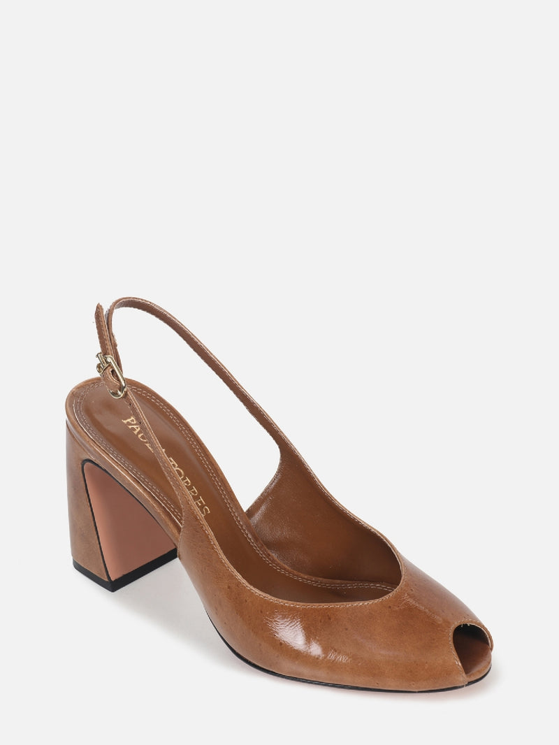SCARPIN DE COURO MAVIE CANELA SLINGBACK SALTO ALTO