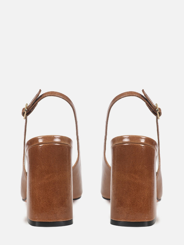 SCARPIN DE COURO MAVIE CANELA SLINGBACK SALTO ALTO
